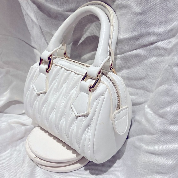 Mini Miu Miu-Style Crossbody Bag, White Faux Leather, Gold-Toned Hardware - Picture 2 of 10